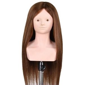 Trainingshoofd Mannequin met Schouder 24'' 80% Echt Haar Kapsels Kapper Oefenhoofd Vlechthoofd(80Real Hair Brown-)