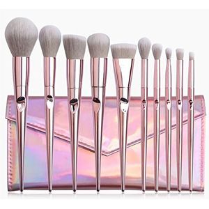 Eljjhah 10 stuks make-up borstels tool cosmetische poeder oogschaduw foundation blush schoonheid make-up borstels set professioneel met een tas (handvat kleur: roze)
