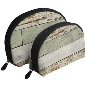 Make-uptas, cosmetische reistas 2 stuks draagbare clutch zakje set zakje organizer oude houten plank afdrukken, zoals afgebeeld, Eén maat