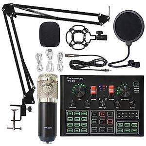 Geluidskaartset, Bm 800 Microfoon Geluidskaart Professionele Studio Condensator Draadloze Microfoon for USB Gaming Zingen Karaoke MICROFOON for PC Telefoon(Silver BM800 V9XPRO)