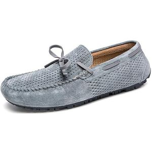 Loafers for heren Ademend geperforeerd kunstleer Mocassins Rijschoenen Platte hak Antislip Lichtgewicht gala-instapper (Color : Grey, Size : 43 EU)