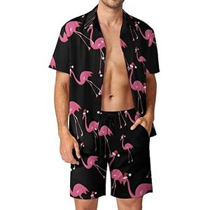 Kerst Flamingo Heren 2 Stks Hawaiiaanse Sets Losse Fit Korte Mouw Shirts En Shorts Strand Outfits 3XL