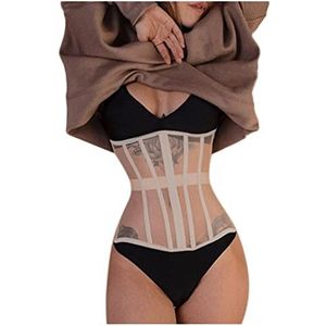 Sexy See-through Mesh Onderbot Corset For Dames Slanke Mode Taille Cincher Shaperwear All-Match Bustier Tops Gordels (Color : Apricot, Size : M/Medium)