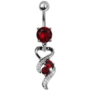 Mode Hart Rode Bloem Zirkoon Navel Bars Belly Button Ring Navel Piercing Sieraden