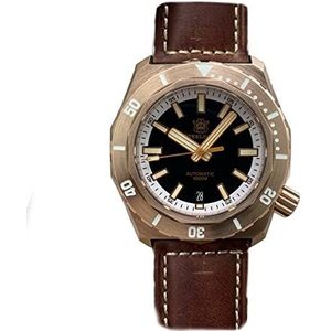 STEELDIVE SD1947S 41.5mm Solid Brons Vintage Diver Horloges Mannen Mechanische Horloge 1000 M Lichtgevende Lederen Band Duiken Horloges, Lederen riem, Duiker, Mechanisch