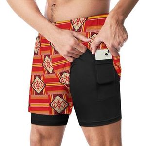 Kente Tribal Print Grappige Zwembroek met Compressie Liner & Pocket Voor Mannen Board Zwemmen Sport Shorts