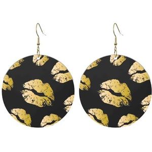 CRJSYCBYB Gouden Lippen gedrukt Ronde Acryl Oorbellen Lichtgewicht Dangle Oorbellen, Eén maat, Acryl