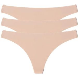 Naadloze Strings Voor Dames | Multipack Set van 3 | Superzacht, Sexy & Comfortabel | The Oh Collective (Beige,L)