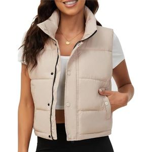 Winter Vest Dames Herfst- En Winterdonsvest, Mouwloos Vest Met Ritssluiting En Korte Opstaande Kraag Mouwloos Vest(M)