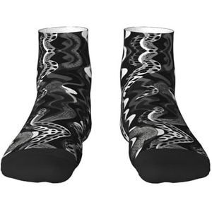 Zwart-witte slangenhuid patroon print veelzijdige sportsokken voor casual en sportkleding, geweldige pasvorm voor voetmaten 36-45, Zwart Wit Slang Huid Patroon, Eén Maat