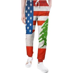 Vintage Amerikaanse Libanon Vlag Mannen Joggingbroek Casual Joggers Broek Atletische Lounge Broek Met Zakken Voor Vrouwen