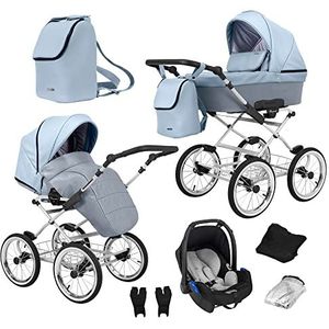 SaintBaby Kinderwagen Retro Classic 2in1 3in1 Isofix babyzitje combi-kinderwagen buggy Grey Ocean ROM-14 3in1 met babyzitje