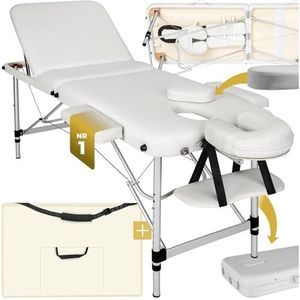 tectake® 3 Zones massagetafel - Behandeltafel incl. draagtas - 5 cm dikke vulling - Aluminium frame - 230kg draagvermogen - div kleuren en afmetingen (wit, breedte zonder armleuningen: 61 cm)