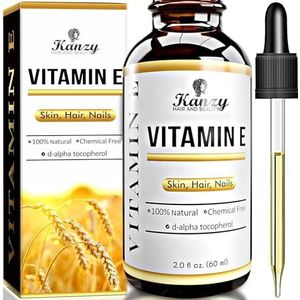 Kanzy Vitamine E Olie voor Gezicht & Huid 60ml – 100% Natuurlijk, Plantaardig, Biologisch en Puur – d-Alpha-Tocoferol Lichaamsolie voor Haar, Nagels, Vrouwen & Mannen – Versterkt & Hydrateert