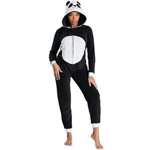 Dames zacht koraal/Sherpa fleece dier 3D capuchon all-in one pyjama onesie, Panda, S