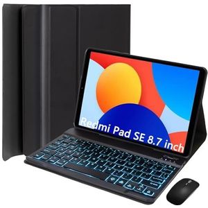 Toetsenbordhoes voor Xiaomi Redmi Pad SE 8,7 inch 2024, Magnetisch Afneembaar Draadloos Bluetooth 7-Kleuren Verlicht Toetsenbord, Ultradunne Lichtgewicht Standaardhoes Met Muis