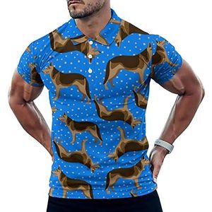 Duitse herder op blauwe sterrenhemel casual poloshirts voor mannen, slim fit T-shirt met korte mouwen, sneldrogend golftops T-shirts XL