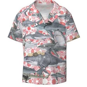 OdDdot Katten paardrijden vis print heren button down shirt korte mouw casual shirt voor mannen zomer business casual overhemd, Zwart, XXL