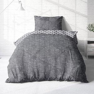 Träumschön Biber Beddengoedset, 4-delig, 135 x 200 cm + 80 x 80 cm, pluizig omkeerbaar beddengoed, grijs, zacht winterbeddengoed met stippen, ademend, warm en huidvriendelijk, 100% katoen