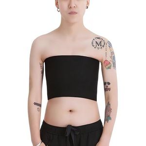 BaronHong Tomboy Trans Lesbian Strapless Plus Size Chest Binder Top met 20 cm elastische band (zwart, L)