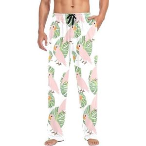LI ZHI XIN Herenpyjamabroek, lange pyjamabroek, lente, herfst, dunne losse stijl, elastische tailleband met zak, S-XXL papegaaienpatroon, Meerkleurig, S