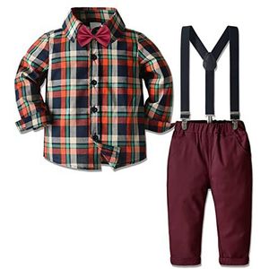 Nwada Kleding voor jongens, herfst, winter, set voor kleine jongens, outfit voor kinderen, kostuum, ceremonie, hemd en broek, 1 tot 6 jaar, Oranje, 5-6 Jaar