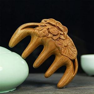 Groene sandelhout massage kam gesneden hoofd meridiaan schrapen brede tand kam bloedcirculatie acupunt gua sha verzorging 1 stuk (kleur: bloem)