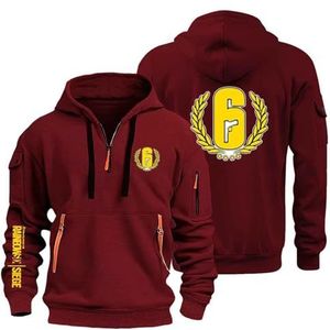 AHYAOFA R.a.in.bo.w S.IX S.ie.g.e Sweatshirt met capuchon voor heren, comfortabel, sportief, jas met capuchon, lange mouwen, halve ritssluiting, rood (Red-2), 38-40 Alto