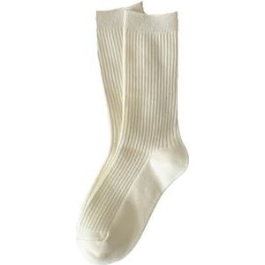 YIJIANUO Retro Vrouwen Sokken Japanse Stijl Herfst Nieuwe Effen Kleur Warm Thuis Eenvoudige Crew Sokken Meisjes Ademend Casual Gestreepte Losse Sokken, Melk Wit, One size