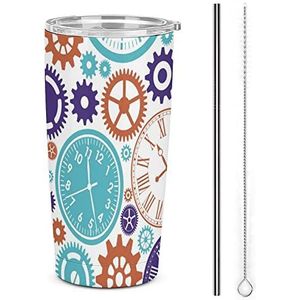 Kleur Klokken Reizen Koffie Mok Rvs Tumbler Met Deksel En Stro Geïsoleerde Cup Voor Auto Thuis 17oz