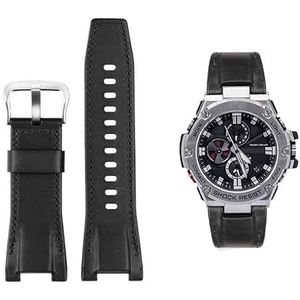 Mannen Canvas lederen horlogebandje 26 MM Fit for Casio GST-B100 S130 W300GL 400G W330 GST-W120L s120 W130L S100 Serie horloge accessorie (Color : Black silver buckle, Size : 26mm)