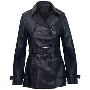 Dames Leren Trench Jas Zwart Mid Lengte Jas Klassieke Jas