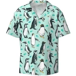 TyEdee Leuke pinguïns print heren korte mouw jurk shirts met zak casual button down shirts business shirt, Zwart, XL