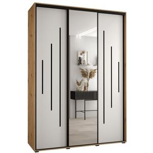 MEBLE KRYSPOL Davos 13 170 Kledingkast met drie schuifdeuren voor slaapkamer - Moderne Kledingkast met spiegel, kledingroede en planken - 235,2x170x60 cm - Artisan White Zwart