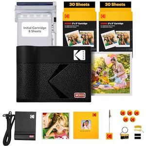 KODAK Mini 3 ERA 4PASS mobiele fotoprinter (7,6 x 7,6 cm) fotoprinter + cadeaupakket + 8 vellen inbegrepen + 60 vellen cartridge, zwart
