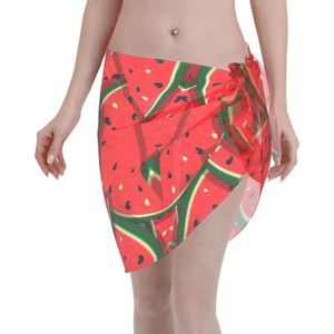 Rode watermeloenprint elegante strandwrap, bikini cover-up, badkleding jurk, voor vrouwen, perfect voor zwembad en resort, Zwart, one size