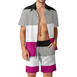 Asexual Pride Community Flag Hawaiiaanse bijpassende set voor heren, 2-delige outfits, button-down shirts en shorts voor strandvakantie