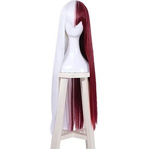 MTnoble Pruik 80cm Long Vrouwen synthetisch haar for Mijn Held Academia Cosplay (Color : Red and White, Stretched Length : 80cm)
