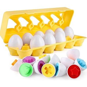 Matching Eggs - Peuter Toys - Kleurvormen Matching Egg Set - Educatieve kleur, Vormen en Sorting Recognition Skills - Sorting Puzzle voor Kid Baby Peuter Boy Girl, Pasen Basketbal Gift (12 Eggs)