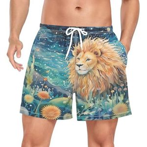 Fairy Tales Baby Animal Lion Zwembroek voor heren, boardshorts, sneldrogende kofferbak met zakken, Leuke mode, S