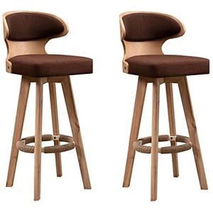 Barkruk Barkruk Barkrukken Set van 2 STKS Zacht Linnen Seat Bar Stoelen Ontbijt Keuken Counter Stoelen Massief Houten Benen Hoge Krukken met Rugleuningen & Voetsteunen