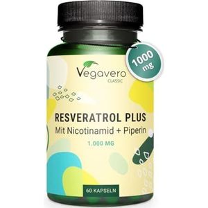 Vegavero RESVERATROL | 500 mg Trans-Resveratrol | Plus Nicotinamide | 98% pure trans-resveratrol uit Japanse duizendknoop | Zonder toevoegingen | 60 capsules | Veganistisch