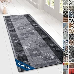Modern woontapijt met patroon, op maat gemaakte tapijtloper - per meter - tapijtloper voor keuken, hal & woonkamer - haltapijt - keukenloper (80 x 200 cm, accent grijs)