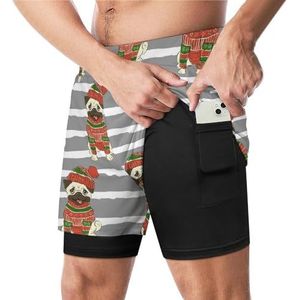 Grappige Kerst Vakantie Pug Grappige Zwembroek met Compressie Liner & Pocket Voor Mannen Board Zwemmen Sport Shorts