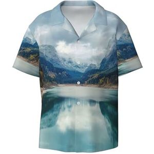 OdDdot Natuurlijk berglandschap print heren button down shirt korte mouw casual shirt voor mannen zomer business casual overhemd, Zwart, XL