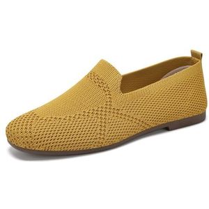 kumosaga Balletschoenen for dames, ademende instapschoenen van gebreide kleding, comfortabele platte schoenen met vierkante neus (Color : Yellow, Size : EU41)