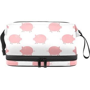Dubbele Laag Cosmetische Tas Leuke Mini Roze Varken Draagbare Make-up Tas Reizen Organizer Pouch voor Vrouwen Meisjes Toiletartikelen Tassen, Meerkleurig, 27x15x14 cm/10.6x5.9x5.5 in, Make-up zakje
