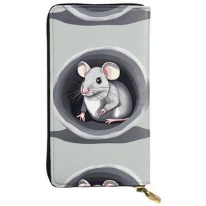 Mouse in The Hole Unisex lederen portemonnee met rits cosmetische tas voor feest reizen vakantie geschenken, Zwart, Eén maat