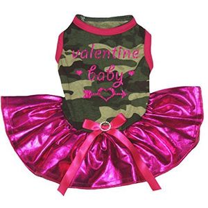 Petitebelle Puppy kleding Valentine Baby Camouflage Top Bling Hot Pink Tutu (Small)