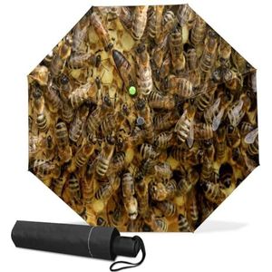 GISPOG Automatische opvouwbare paraplu, bijen veel bijenkorf bij waterdichte compacte zon en regen reisparaplu's voor dames en heren, 1 kleur, Eén maat